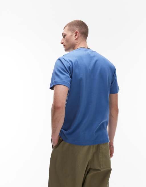 Topman – Niebieski krótki T-shirt z wyhaftowanym kwiatem, 4 z 4
