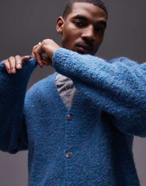Topman – Niebieski melanżowy kardigan o luźnym kroju, 2 z 4