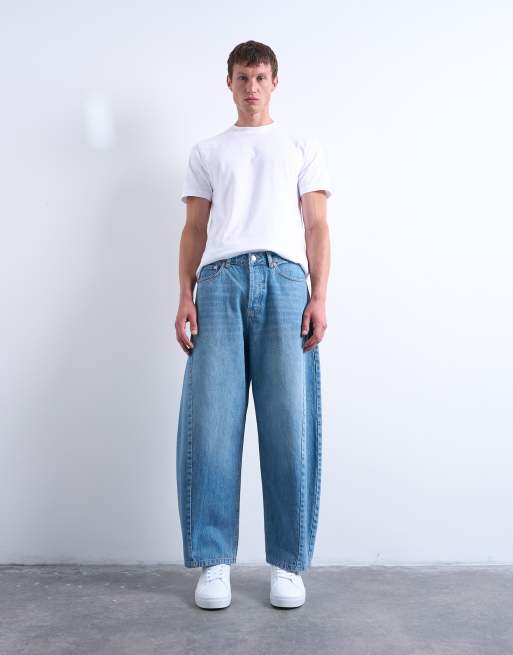 Topman – Niebieskie sztywne jeansy barrel, 2 z 7