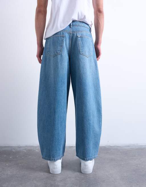 Topman – Niebieskie sztywne jeansy barrel, 4 z 7