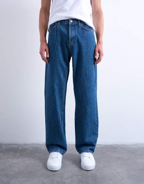 Topman rigid baggy jean in mid wash