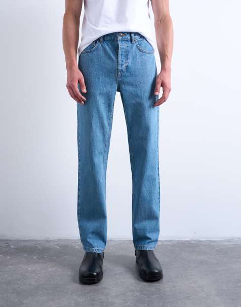 Topman rigid straight jean in mid wash