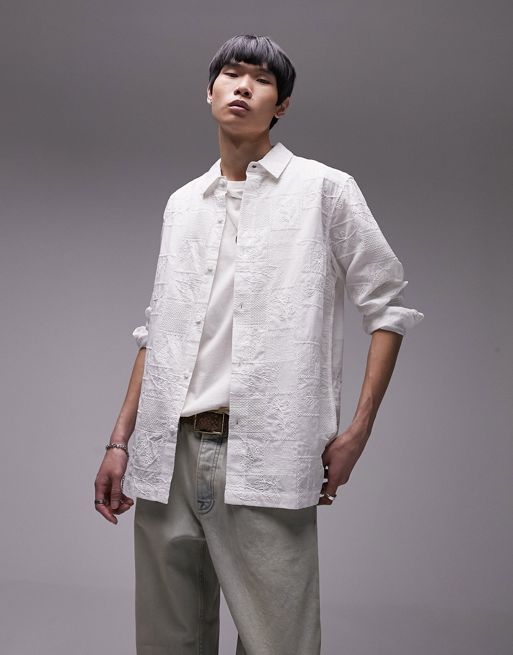 Topman - Normaal overhemd met lange mouwen en borduurwerk in wit