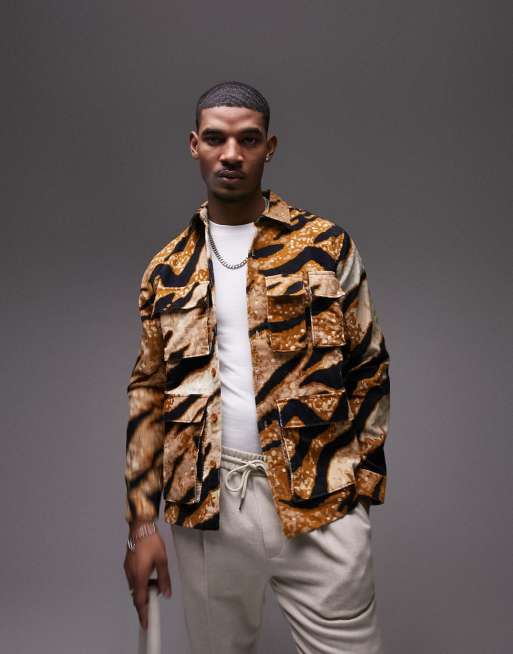 Topman - Normaal overshirt van corduroy met lange mouwen en zakdetails in dierenprint
