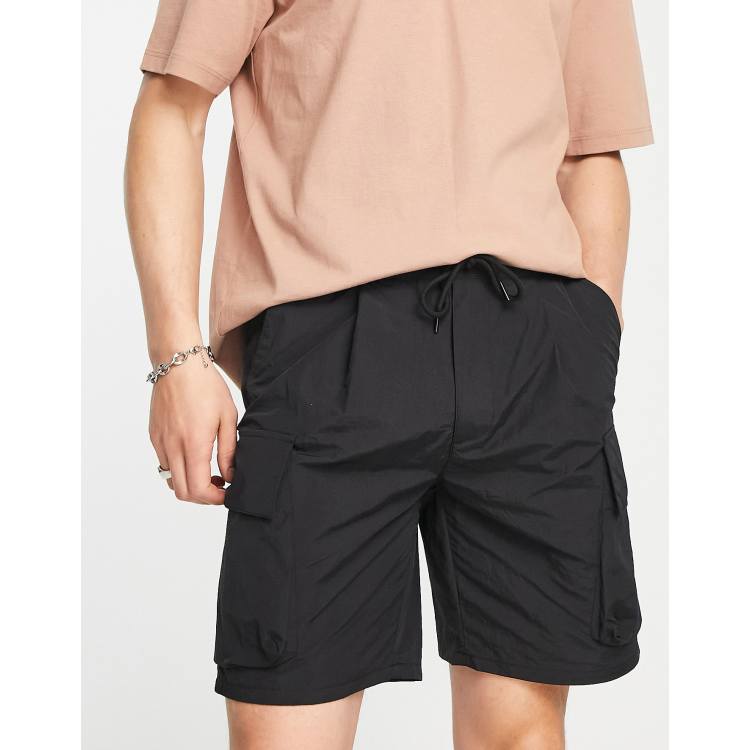 Black nylon cargo store shorts