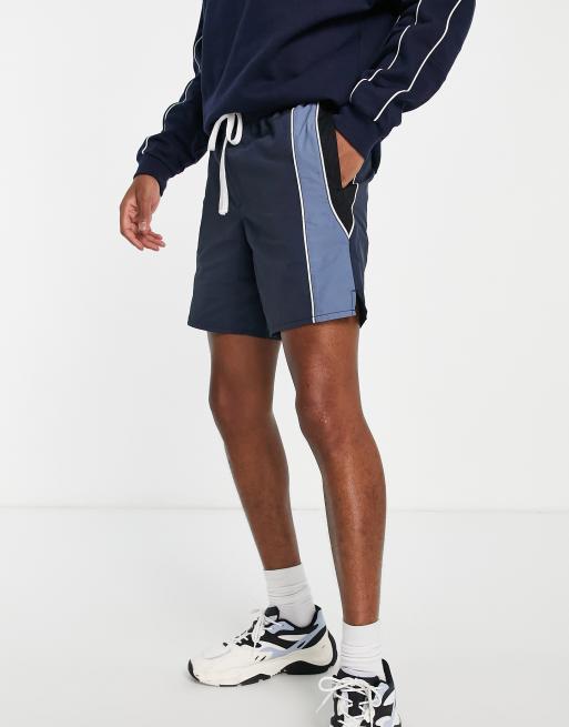 Topman nylon cut n sew shorts in navy