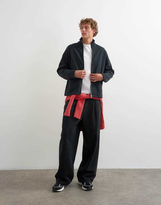 Topman Oberteil mit lockerer Passform, schwerem Material und Reißverschluss-Stehkragen in Schwarz, 2 von 5