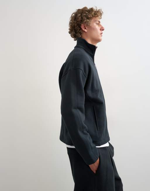 Topman Oberteil mit lockerer Passform, schwerem Material und Reißverschluss-Stehkragen in Schwarz, 4 von 5