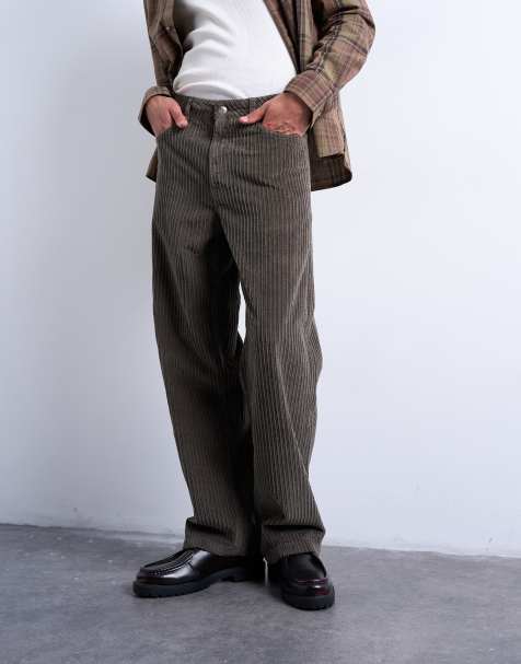 Topman – Obszerne sztruksowe spodnie w kolorze khaki - view 1