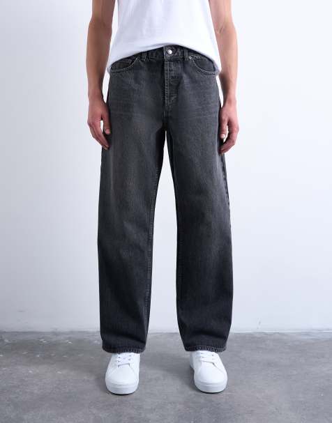 Topman – Obszerne sztywne jeansy w spranym czarnym kolorze - view 1
