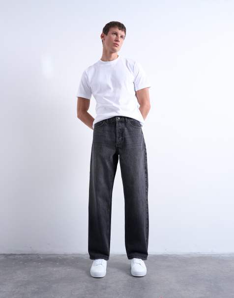 Topman rigid baggy jean in washed black