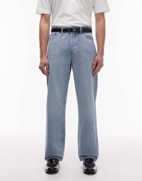 Topman rigid baggy jean in light wash blue