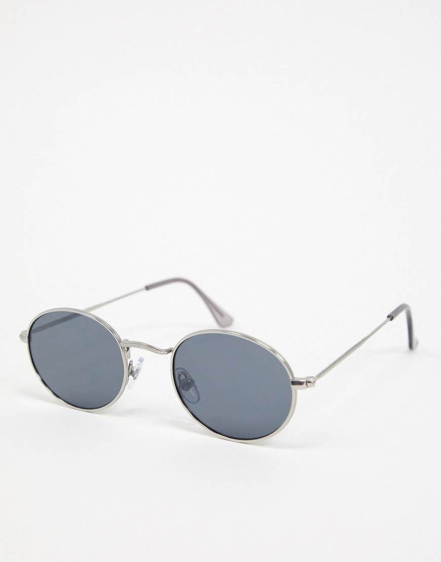 Topman - Occhiali da sole ovali argento con lenti nere