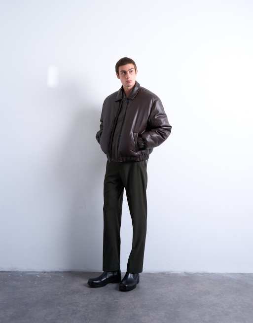 Topman – Ocieplana kurtka z imitacji skóry w kolorze czekoladowym, 2 z 5
