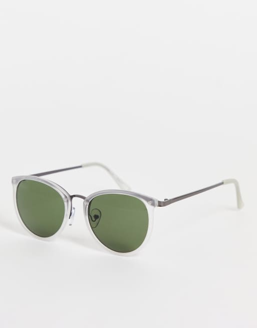 Topman – Okrągłe okulary przeciwsłoneczne z zielonymi szkłami w przezroczystych oprawkach
