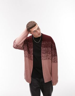Topman ombre knit cardigan in burgundy