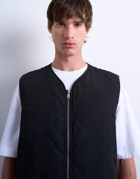 Topman onion quilted vest in black - view 1