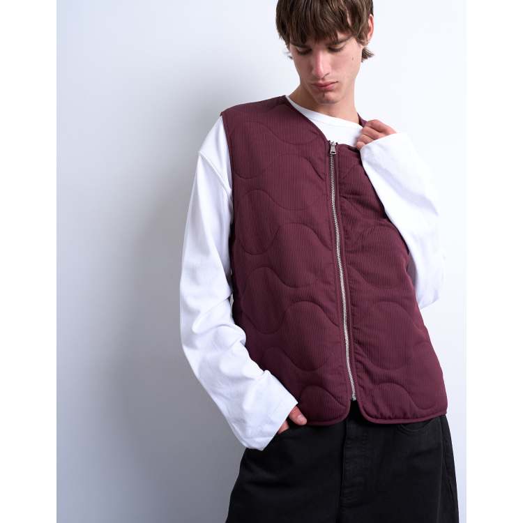 Topman onion quilted vest in burgundy | ASOS