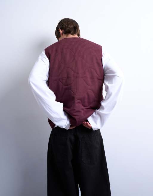 Topman onion quilted vest in burgundy, 2 of 5