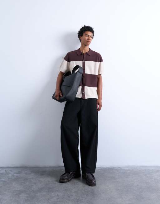 Topman open knit block shirt in stone and ecru, 3 of 4