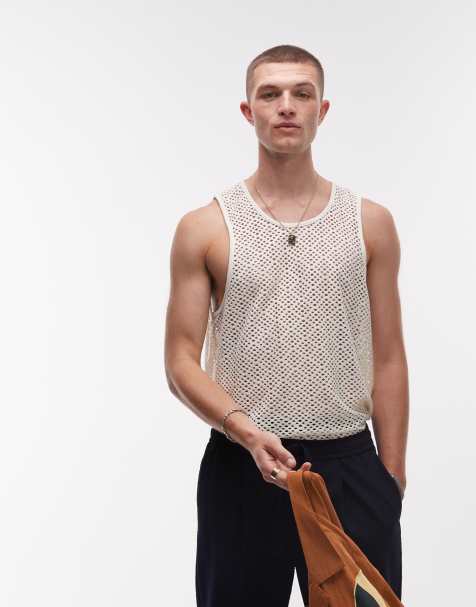 Topman open mesh vest in ecru - view 1