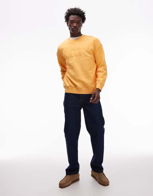 Topman – Orange, tvättad sweatshirt i oversize med 'Swimming Club'-broderi, 2 av 4