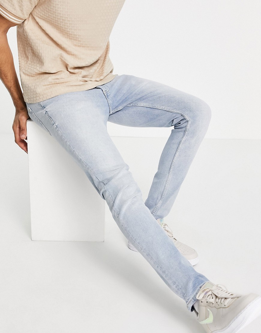 Topman organic cotton blend stretch skinny jeans in bleach-Blue