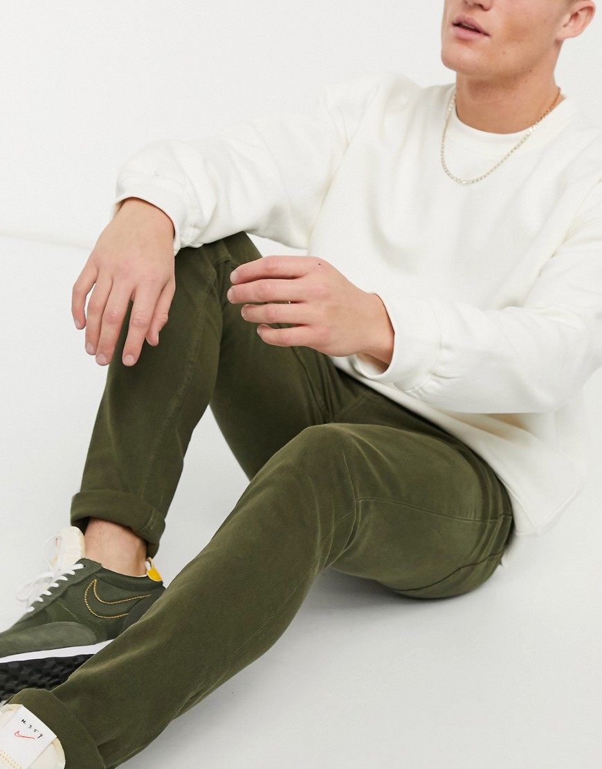 Topman organic cotton blend stretch skinny jeans in khaki-Green