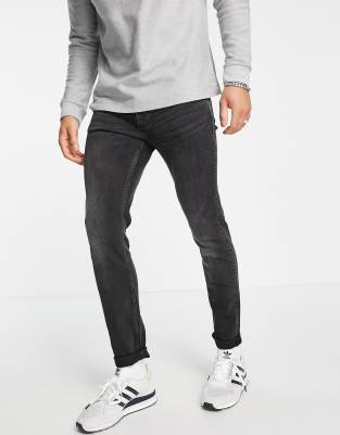 Topman organic cotton blend stretch skinny jeans in washed black-Grey