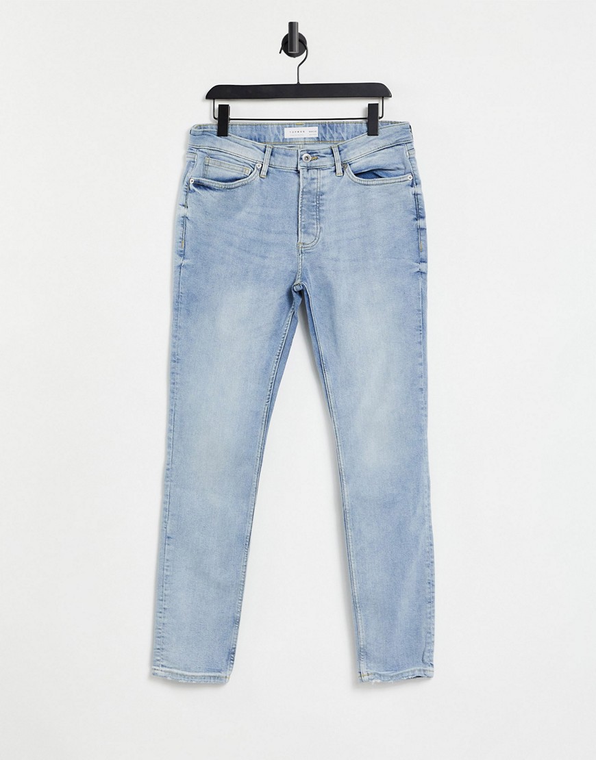 Topman organic cotton skinny jeans in bleach wash-Blues