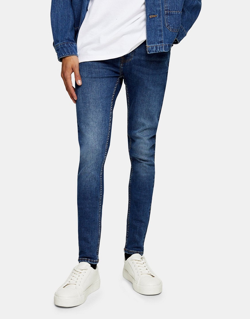 Topman organic cotton spray on jeans in dark wash-Blues
