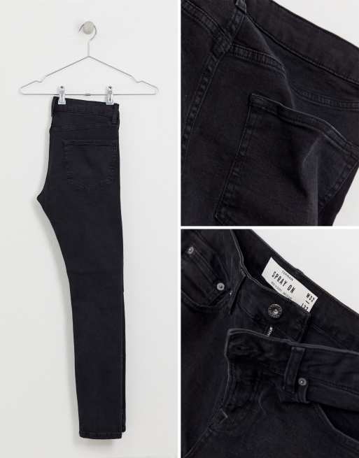 Topman organic cotton spray on ripped jeans in washed black, 3 of 4