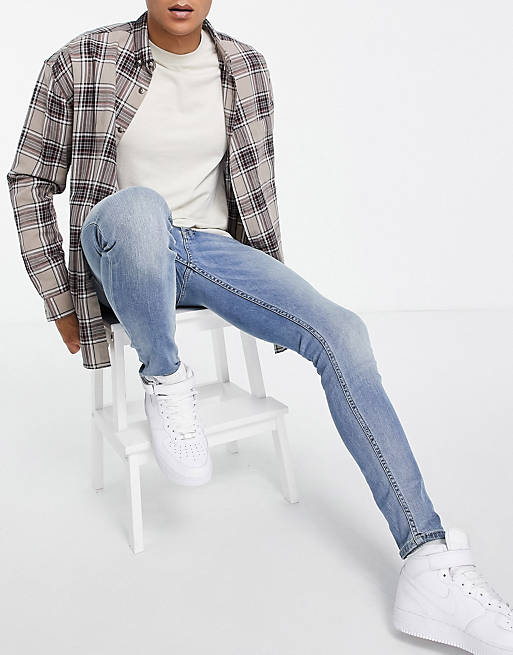 Topman cotton blend spray on jeans in light wash  - LBLUE