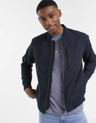 Topman Papertouch Classic Fit Bomber Jacket In Navy