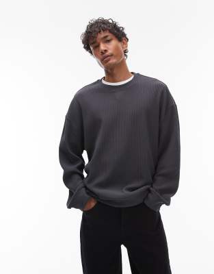 Topman – Ottoman – Grafitowa bluza oversize z okrągłym dekoltem - view 1