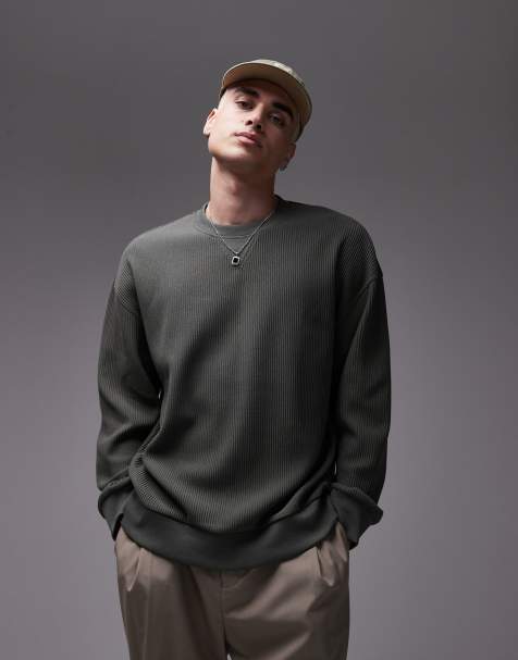 Topman – Ottoman – Oversize-Sweatshirt in Dunkelgrün mit Rundhalsausschnitt - view 1