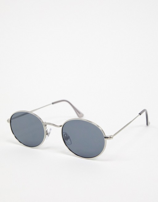 Topman oval sunglasses in silver with black lens