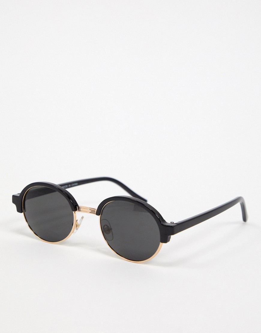 Topman - Ovale retro zonnebril in zwart