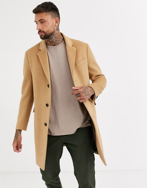 Topman Overcoat In Camel Asos