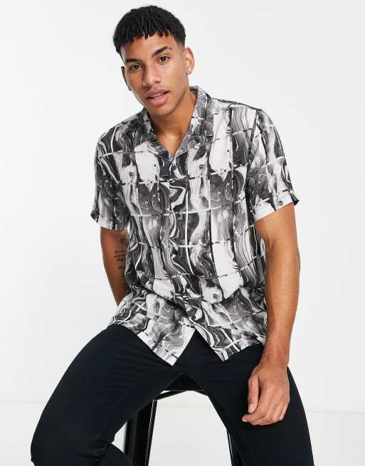 Topman - Overhemd met abstracte print in zwart-wit