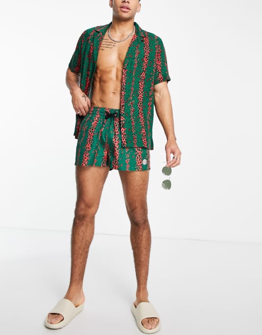 Topman - Overhemd met diepe reverskraag en gestreepte dierenprint in groen, 4 van 4