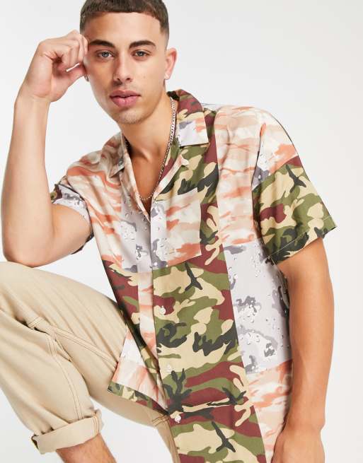 Topman - Overhemd met gespleten camoprint in multi 