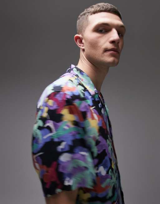 Topman - Overhemd met korte mouwen, reverskraag, normale pasvorm en bloemenprint in multi