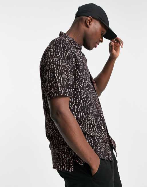 Topman - Overhemd met krokodillenprint in zwart met roze 