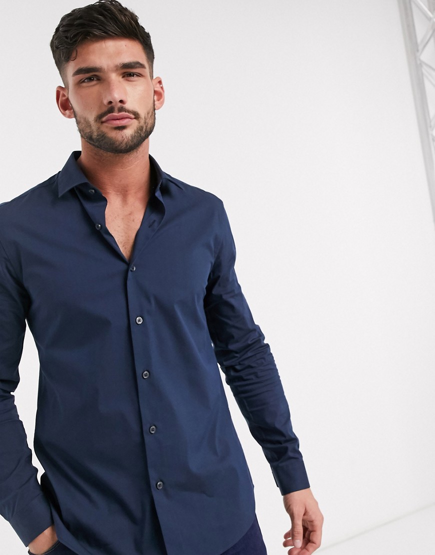 Topman - Overhemd met lange mouwen in marineblauw