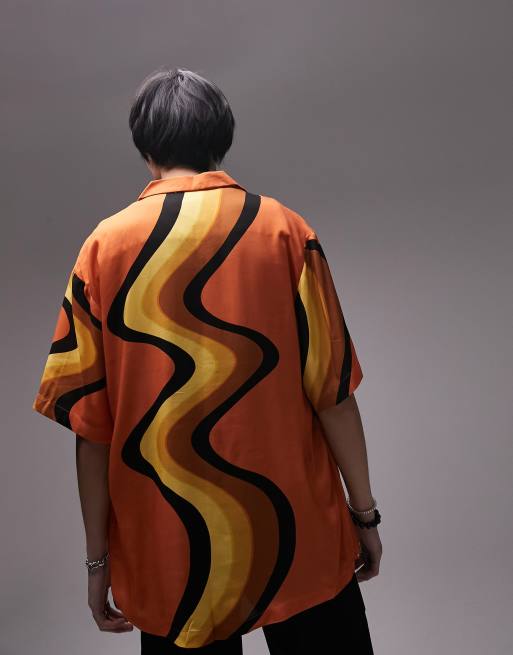 Topman - Overhemd met reverskraag en wervelprint in oranje, 2 van 4