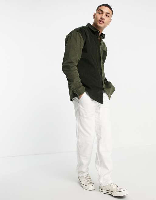 Topman - Overhemd van corduroy met 'cut & sew' vlakken in kaki, 4 van 4