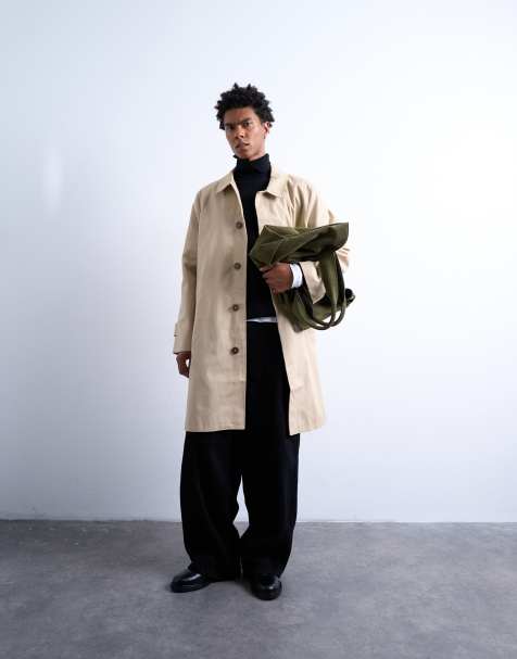 Topman - Overjas van katoenen canvas in stone - view 1
