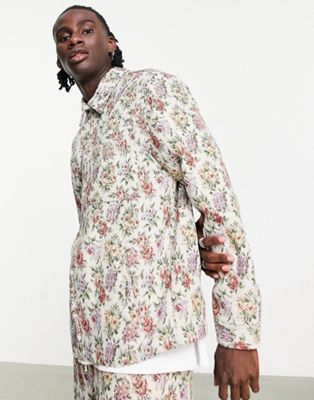 Topman overshirt in off white tapestry design co-ord