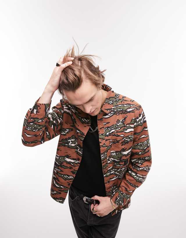 Topman overshirt in tiger camo print